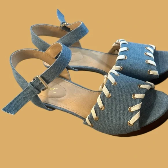 Cato‎ Comfort Denim Whipstitch Chunky Heel Platform Sandals 11W - Picture 5 of 10